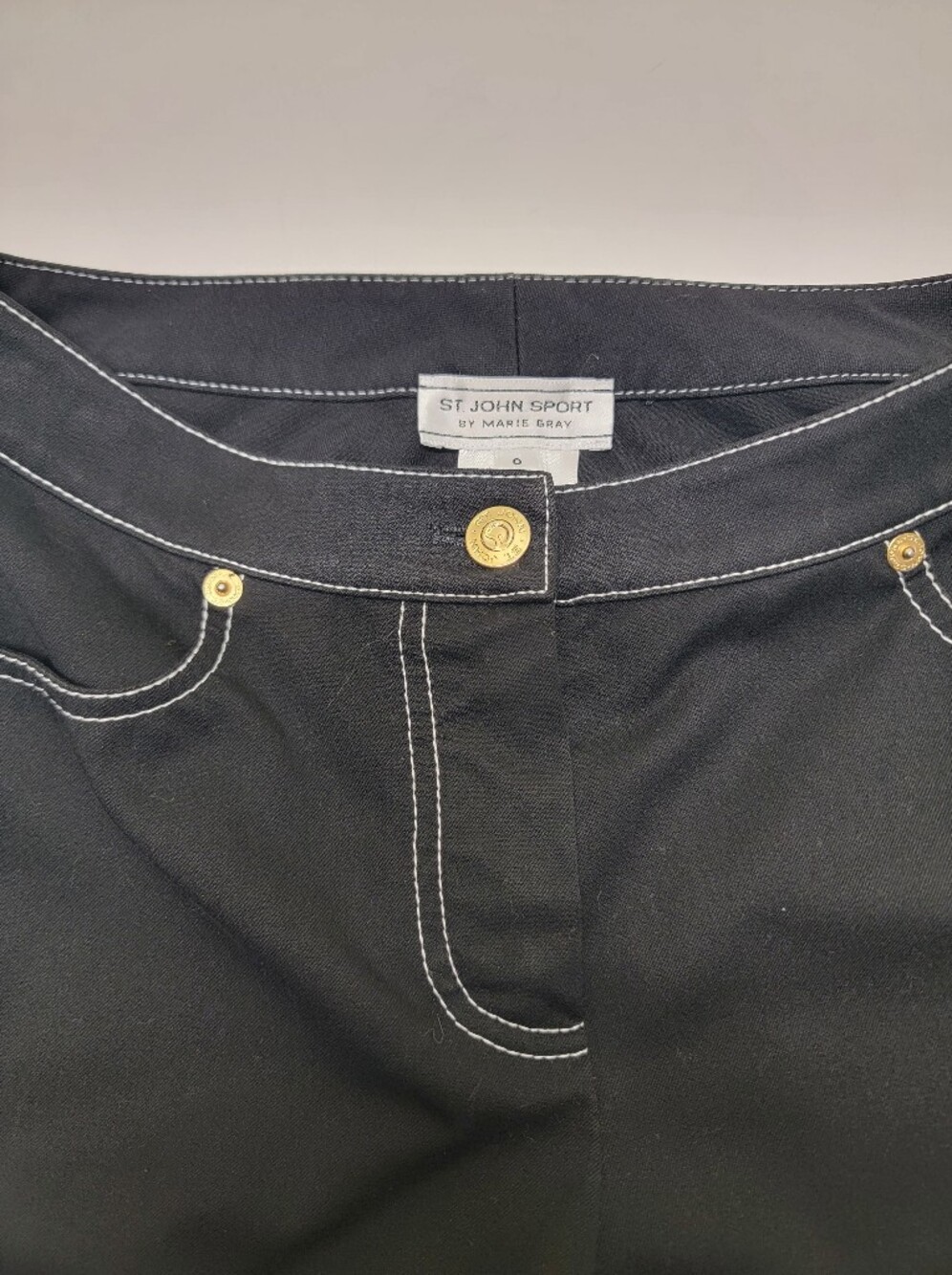 St. John Sport Black Jeans/Pants with White Topstitching - Picture 2 of 11
